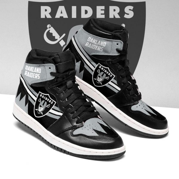 Women's Las Vegas Raiders High Top Leather AJ1 Sneakers 002